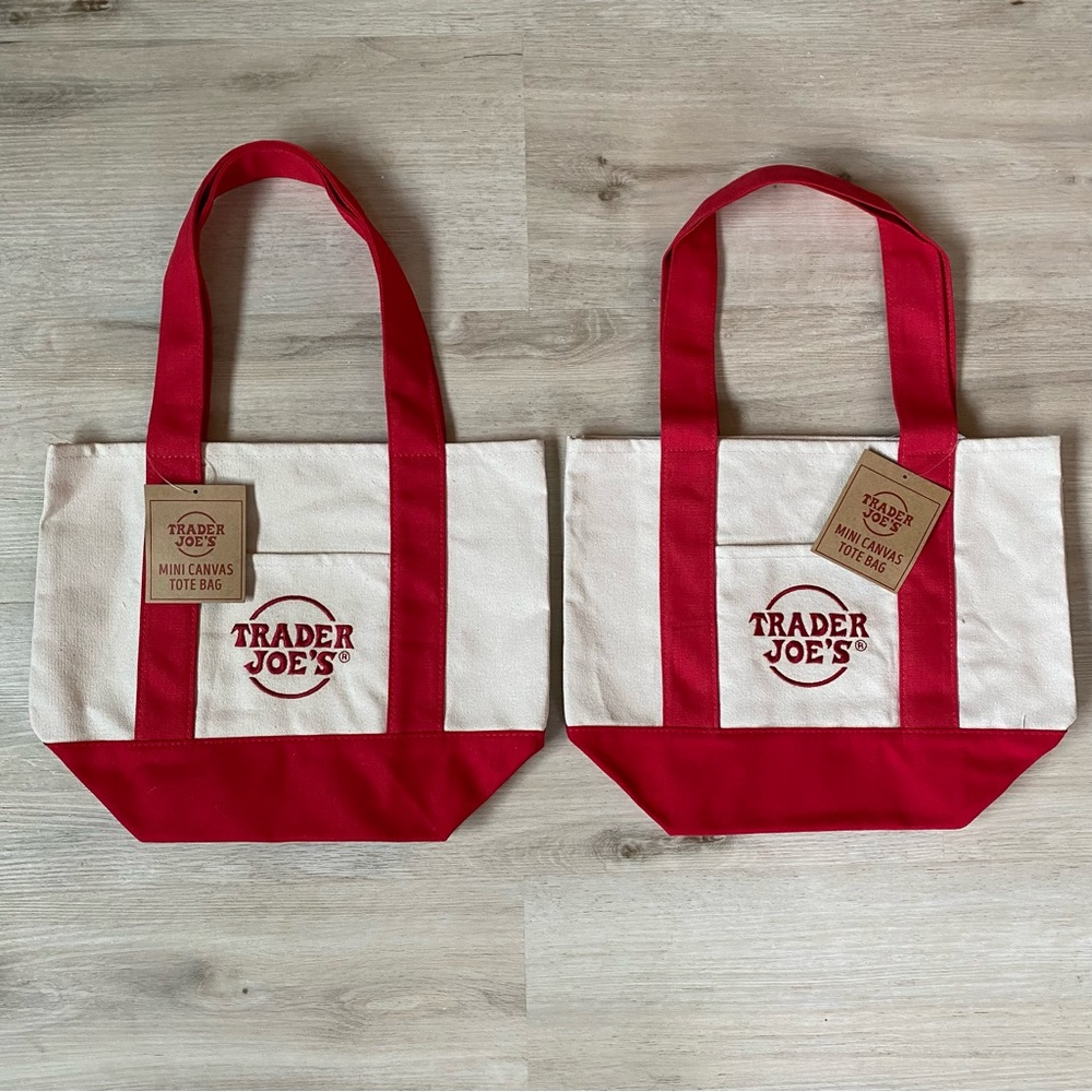 2 NEW Trader Joe's Mini Canvas Tote Bags - Red